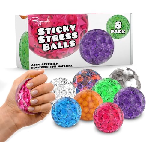 Product Image of the Sticky Stress Balls - Fidget Pack of 8 - Squishy Colorful Ball Stress Toys - Sticks to Ceiling and Wall - Stress Relief Gift, Party Supplies, Anxiety Relief Items for Adults