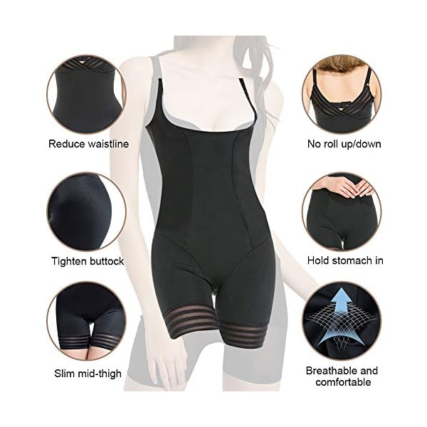 Waist Trainer Body Shaper,Vvarschi women’s thigh slimmer Tommy Tuck shapewear,Health Lightweight Design Bodyshaper bodysuit,Open-Bra Romper Shapewear for Leggings Tights,Black Medium