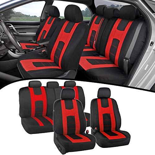 Bdk Rome Sport Car Seat Covers, Full Set (Red On Black) – Front And Rear Bench Back Seat Cover Set, Easy To Install With Two-Tone Accent, Fits Most Auto Truck Van Suv #TOP23