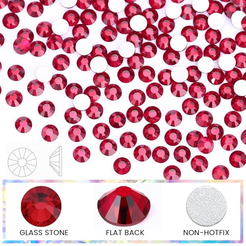 Image of Rhinestones Flatback Rhinestones for Crafts Glass Nail rhinestones Nail Gems Crystals Non Hotfix Rhinestones for Makeup Bags Shoes Decoration DIY(SS6,1440pcs,Dark Siam)
