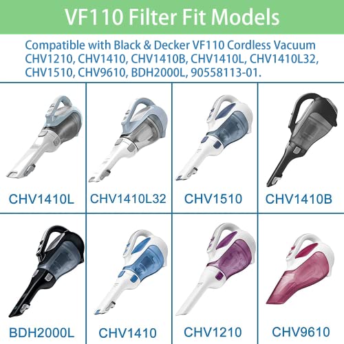 Image of VF110 Filter, 6 Pack Replacement Vacuum Filters for Black & Decker VF110 Cordless Vacuum CHV1210, CHV1410, CHV1410B, CHV1410L, CHV1410L32, CHV1510, CHV9610, BDH2000L, 90558113-01 | For Black and Decker Handheld Vacuum CHV1210, CHV1410 CHV1410B CHV1410L CHV1410L32 CHV1510 CHV9610 BDH2000L, 90558113-01