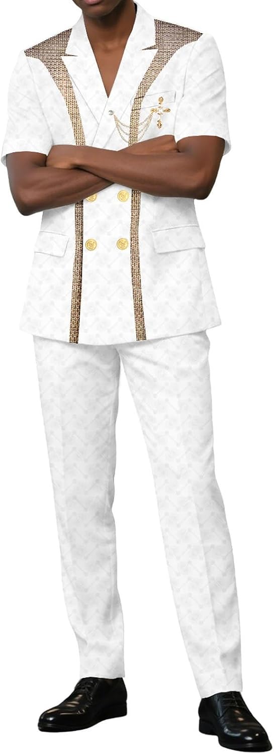 Ourmoon African Mens Clothes Set Dashiki Shirt and Pants 2 Piece Set Traditional Clothing Tracksuit Formal Tribal Suit