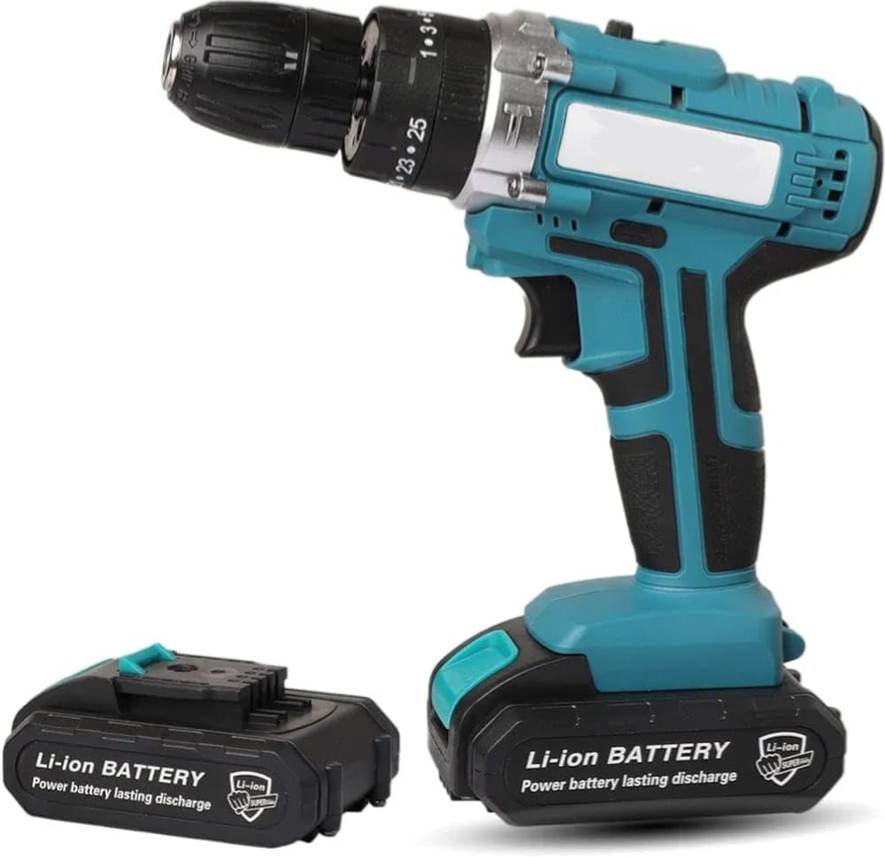 VENEKETY Cordless 21v Drill Multi Function Drill - 20 Stage Torque Screwdriver - 2 speed control - Key-less Drill Chuck - 2pcs 21V-Max Li-Ion 2Ah Batteries (Without Hammer)
