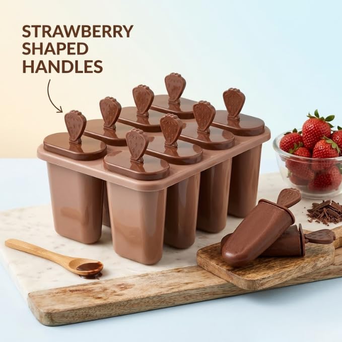 Image of BPA Free Ice Lolly and Kulfi Maker Set of 8 Reusable Popsicle Moulds Food Grade Plastic Ice Cream Popsicle Maker for Home Kitchen Multicolor (Brown)