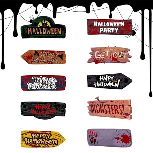 Decoración Halloween Exterior | Juego de 10 Señales Direccionales de Halloween | Accesorios de Terror para Fotos de Jardín Patio Fiesta | para Césped Casa Holiday Decoración de Tumbas