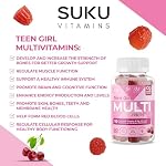 SUKU Vitamins Teen Girl Gummies – Sugar Free Vegetarian Gummy Vitamins Supplement with 19 Essential Nutrients Strengthens Bones, Muscles, Enhances Energy & Skin Health – Cherry Flavour (60 Count)