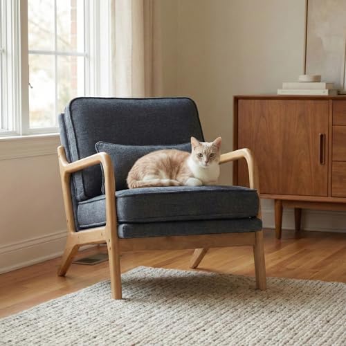 smartue Modern Accent Chair Mid Century Wooden Upholstered Armchair with