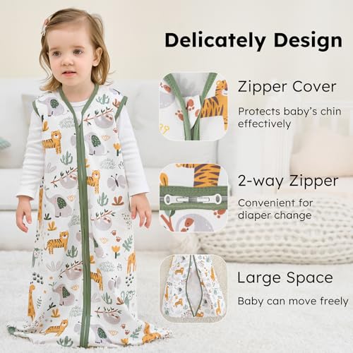 Image of Baby Sleep Sack 12-18 months, 100% Cotton Sleeping Sack for Newborn and Infant, 3 Pack Baby Wearable Blanket for Boy and Girl, 0.5 Tog Lightweight Double Zipper Sleep Bag Green Brown Giraffe