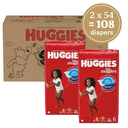 Image of Huggies Size 6 Diapers, Little Snugglers Baby Diapers, Size 6 (35+ lbs), 108 Count (2 Packs of 54), Packaging May Vary