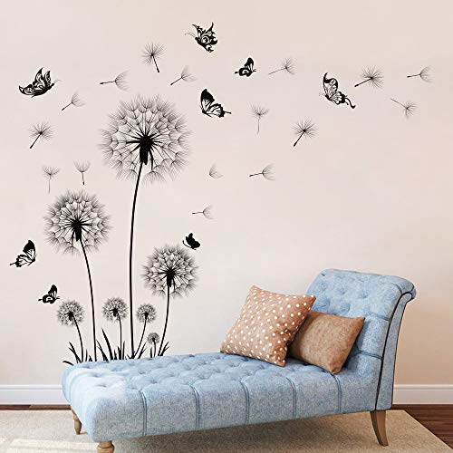 Runtoo Black Dandelion Wall Decals Flower Butterfly Wall Stickers For Living Room Bedroom Home Decoration Wall Décor #TOP1