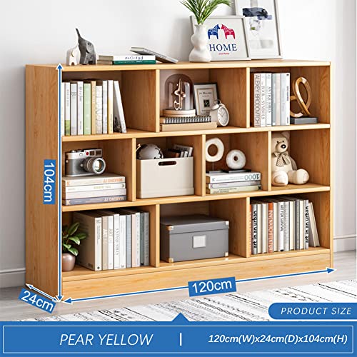 Image of IOTXY Open Shelf Low Bookcase - Wooden 3-Tier Cube Bookshelf, Pear Yellow