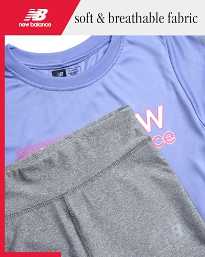 New Balance Active Girls Legging Set - 2 Piece Short Sleeve Athletic Shirt and Leggings Set Youth Kids Activewear (7-16)2