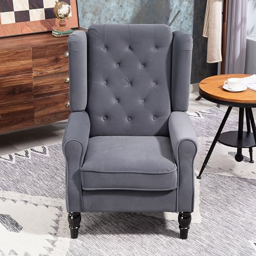 Image of HOMCOM Wingback Accent Chair Velvet Armchair High Back Charcoal Grey