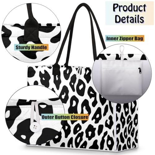 White Leopard Animal Tote Bag for Women Large Beach Bag Reusable Tote Bags for Work Travel Beach Shopping4