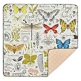 Tapete de juego para bebés con diseño retro y colorido de mariposas, escarabajos, hierbas, grande, elegante, para interiores y exteriores, impermeable, para bebés pequeños, 50 x 50 pulgadas