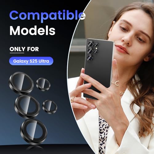 Image of Tensea (3+2 Pack Compatible with Samsung Galaxy S25 Ultra Camera Lens Protector, 9H Tempered Glass, Camera Cover, Screen Protector, Metal, Custom Ring, Installation Tray)