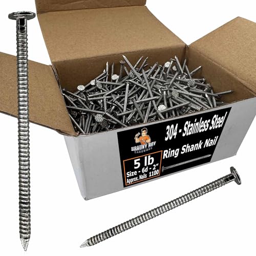 BRAUNY BOY – 2” STAINLESS STEEL – Redwood, Cedar Wood Siding Nail – 6d Ring Shank – Rust Resistant 304 Stainless nail for siding, decking, roof slating – 2 in - (lbs) (5)