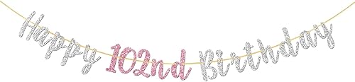 Halodete Cartel de feliz cumpleaños número 102, pancarta para mujeres de 102 años, regalos de cumpleaños 102, decoraciones de guirnalda de fiesta de