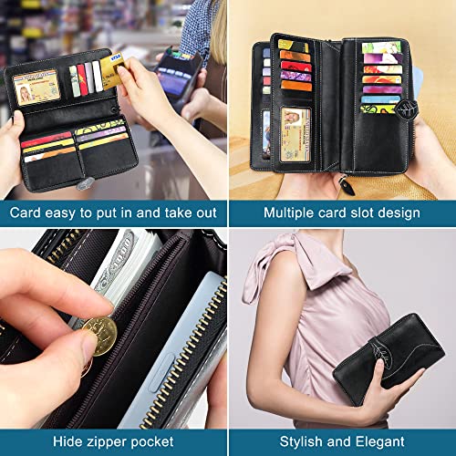 CONISY Womens Wallets Large Capacity, Multi Card Slots Clutch Long Wallet for Women with RFID Blocking (Black)3