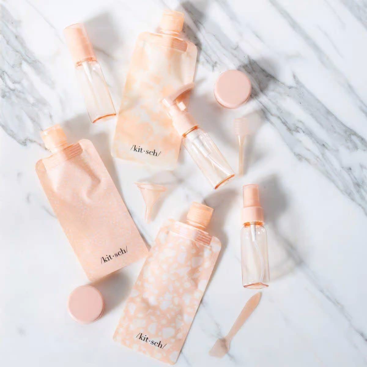 Kitsch Travel Bottle Set - 11pc Refillable Travel Size Containers | Leak Proof Toiletry Bottles & Skincare Containers | Travel Shampoo & Conditioner Bottles | Travel Bottles TSA Approved (Peach)