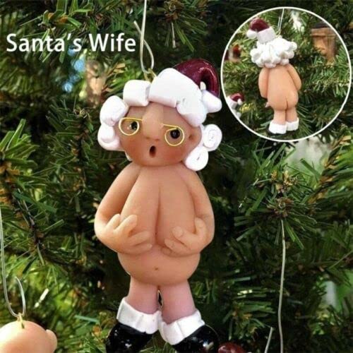 Christmas Naughty Santa Decorations 8cm Ornament Christmas Tree Hanging Ornament Set Stocking Cap Santa Naked Santa Decorative Xmas Decor Ornaments Party Gifts (Large-8 CM) - Image 2