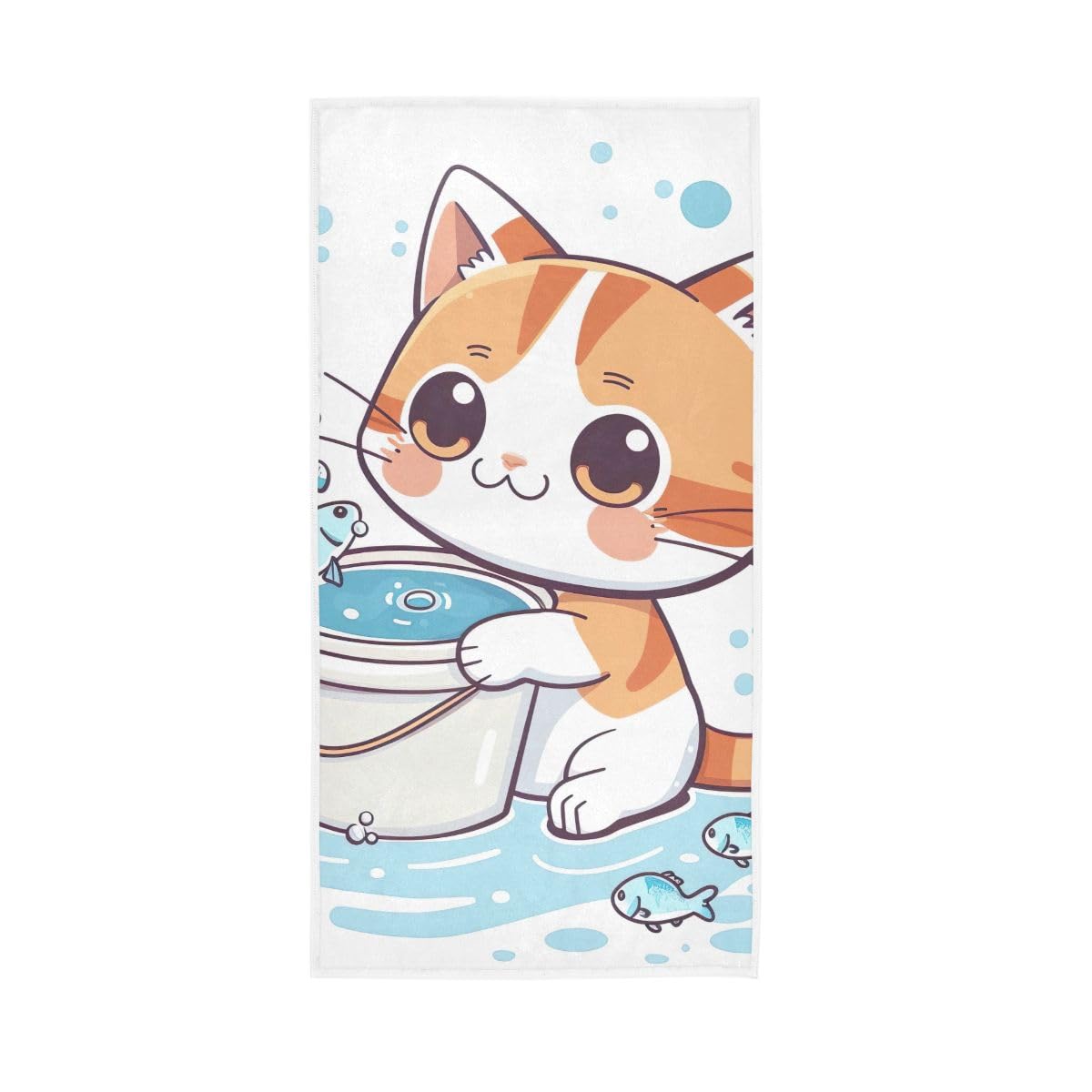 LSRCPD Cat Carrying a Fish Hand Towels, 15 x 30 Inches, Soft Highly Absorbent Towels for Bathroom Gym Hotel