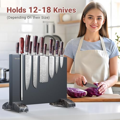 Magnetic Knife Block, Magnetic Kitchen Knife Holder Stand with Strong Magnet Strip for Kitchen Counter, Stainless Steel Double-Sided Universal Knife Storage Rack Organizer Without Knives-Black