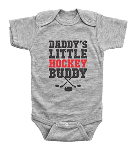 Image of Baffle | Compatible with Onesies Brand Baby Bodysuit | Funny Baby Apparel | Daddy's Little Hockey Buddy | Hockey Unisex Romper (Newborn, Grey Short Sleeve)