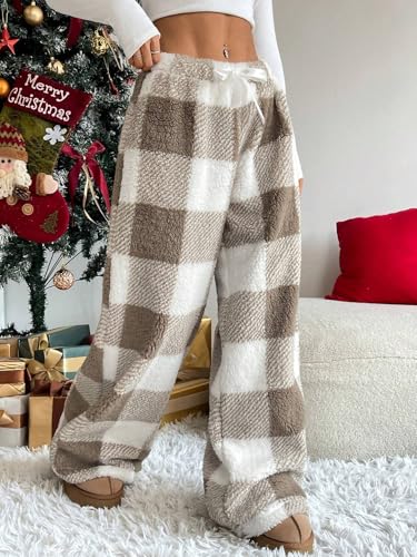 Image of ZAFUL Women's Fuzzy Plush Pajama Pants Wide Leg Pj Bottoms Lounge Pants