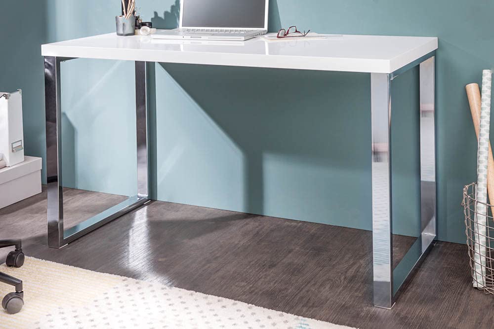 Design Laptoptisch White Desk 120x60 cm Hochglanz weiß Schreibtisch Tisch Bürotisch