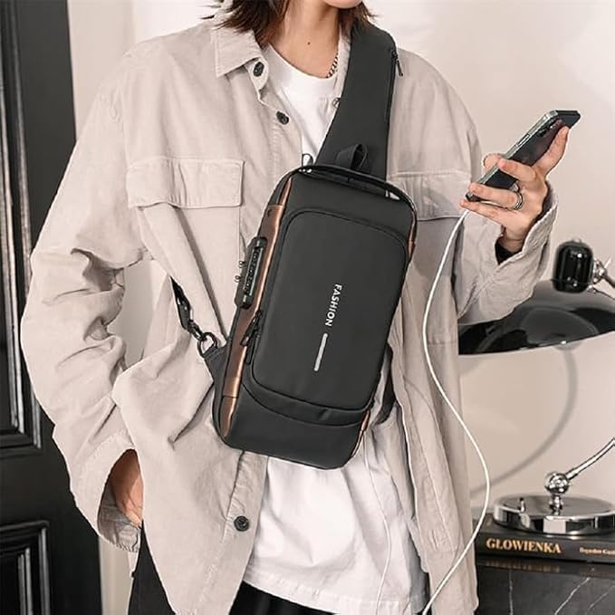 AATMNIVEDI Sling Bags for Men Women ● Waterproof Chest Bag, Anti-Theft Password Lock, Crossbody Backpack, Small Flex Shoulder Bag for Hiking, Cycling, Travel ●● 4