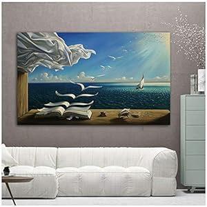 Afdrukken op canvas Salvador Dali Sea Waves boek foto Canvas schilderij Wall Art foto’s voor woonkamer moderne Home Decor 23,6 “x 31,4” (60x80cm) geen Frame