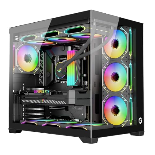 GAMEON GO-EMPERORVX-M ATX Mid Tower PC Case with 4x 120mm ARGB Fans Pre-Installed Front & Side Tempered Glass 360mm Liquid Cooling Support 400mm GPU Clearance USB Type-C Black