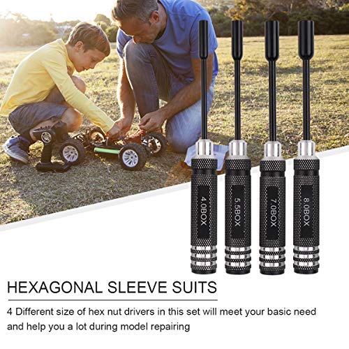 4Pcs Hex Nut Drivers Screw Driver Tools Kit Set For Rc Helicopter Rc Boat Rc Cars, Metal 4.0/5.5/7.0/8.0Mm Nut Key Socket Screwdrivers #TOP3