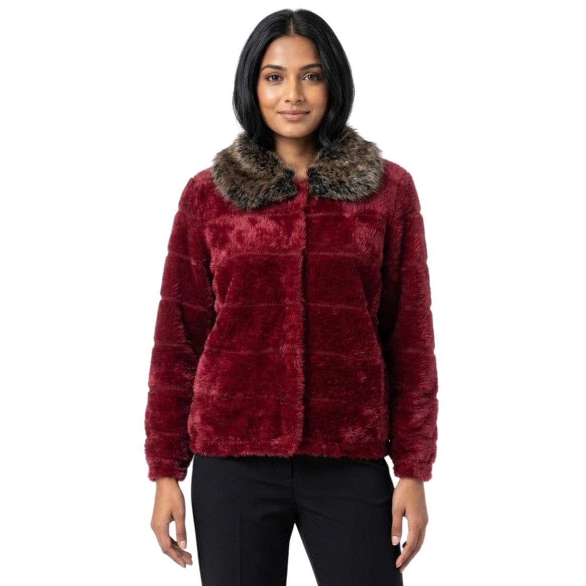 chandre Women's Faux Fur Winter Jacket Warm Fleece Teddy Coat Full Sleeve Collared Outerwear-picture-38
