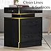LIKIMIO Night Stand with Charging Station, Modern Black Nightstand with LED Light and Drawers, Bedside Tables/End Table for Bedroom