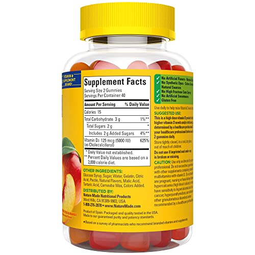 Nature Made Extra Strength Vitamin D3 5000 Iu (125 Mcg) Per Serving, Dietary Supplement For Bone, Teeth, Muscle And Immune Health Support, 80 Gummies, 40 Day Supply, 80 Count (Pack Of 1) #TOP7