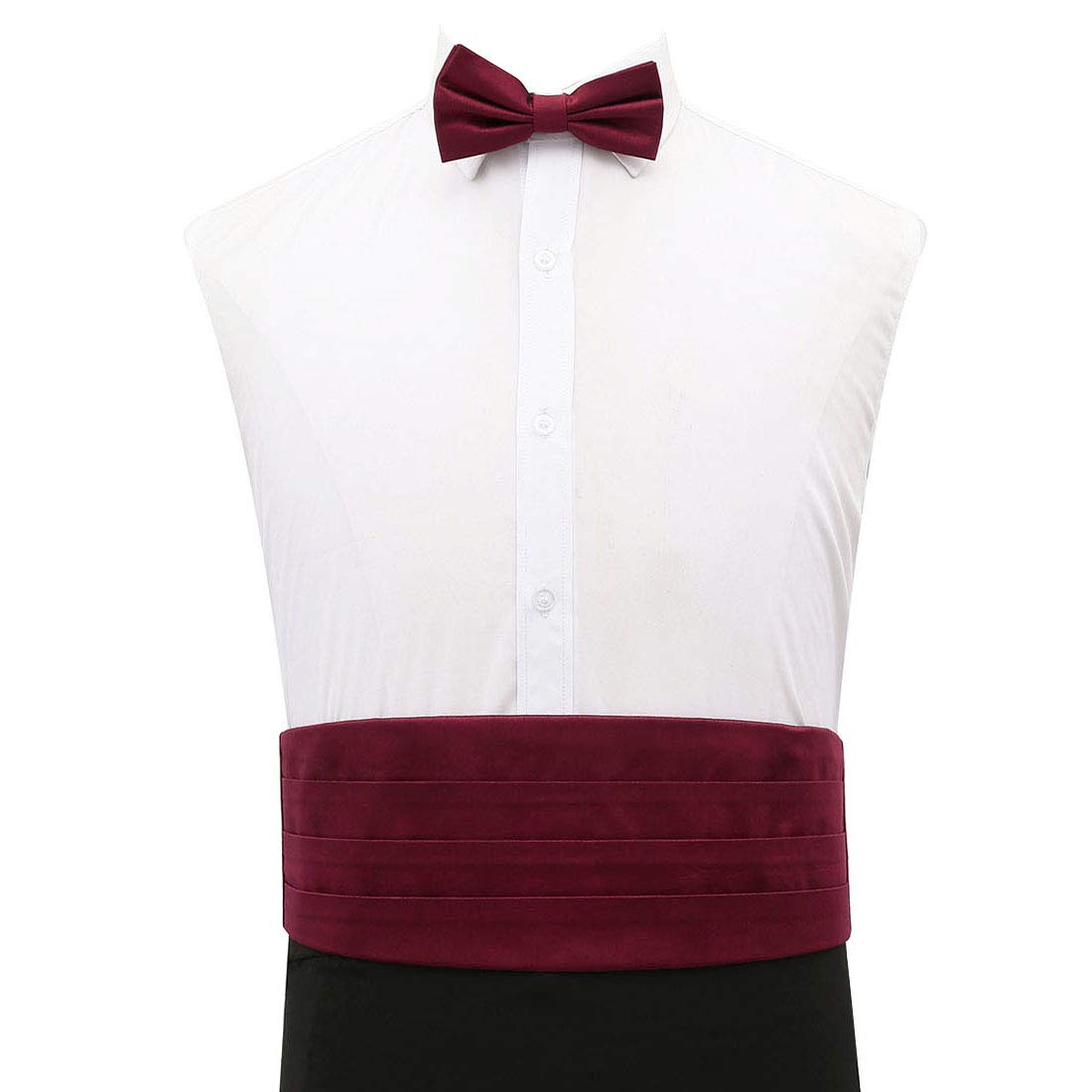 DQT Mens Plain Shantung Pre-Tied Bow Tie & Cummerbund Set - Wedding Tuxedo Formal - Burgundy