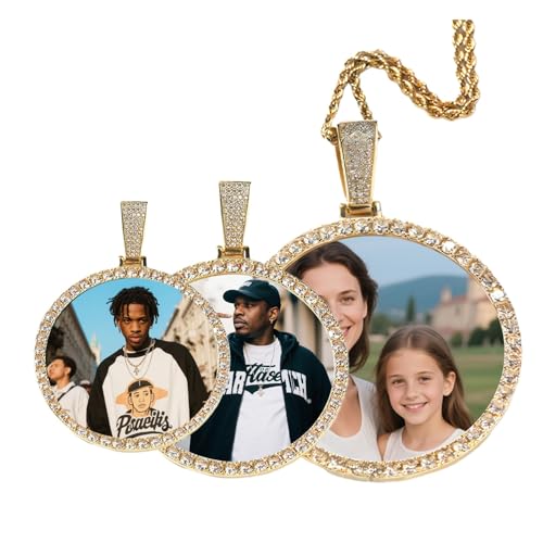 Personalized Circle Chain Big Pendant Picture Chain Custom Pendant for Men Women Oversized Photo with Cubic Zirconia Hip-hop Jewelry for Friends Lovers Family