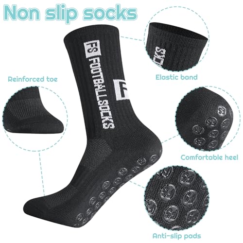 Apricitie 3 Paare Fußballsocken Herren Schwarz Fußball Socken Anti Rutsch Grip Sportsocken Atmungsaktiv Fussball Socken 35-39 für Fussball Basketball Laufen
