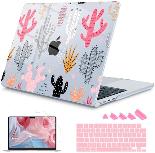 Image of Mektron Case for 2026 MacBook Air 13-inch M5 Laptop A3449 with 13.6-inch Liquid Retina Display, 2025 2024 2022 M4 /M3 /M2 MacBook Air 13 inch Hard Shell Cover, Model A3240 A3113 A2681, Colorful Cacti-Blue