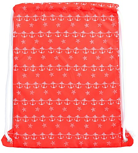 Env Bags Packable Drawstring Backpack (Red Star Anchor)