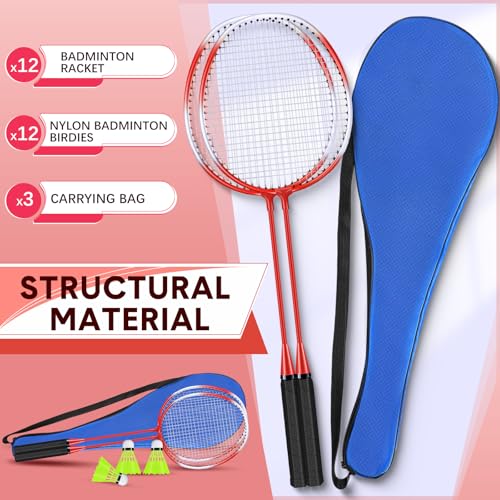 Image of 12 Pack Badminton Rackets Set Including Badminton Racquets, Nylon Shuttlecocks and Carry Bag for Outdoor Backyard Games Beginners