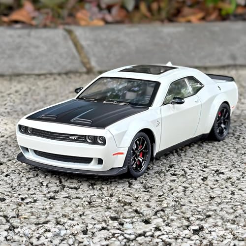 Image of 1:24 Scale Dodge Challenger Toy Car Hellcat Collection Diecast Metal Toy Model Car for Kids Light Sound Pull Back Openable Door, Black