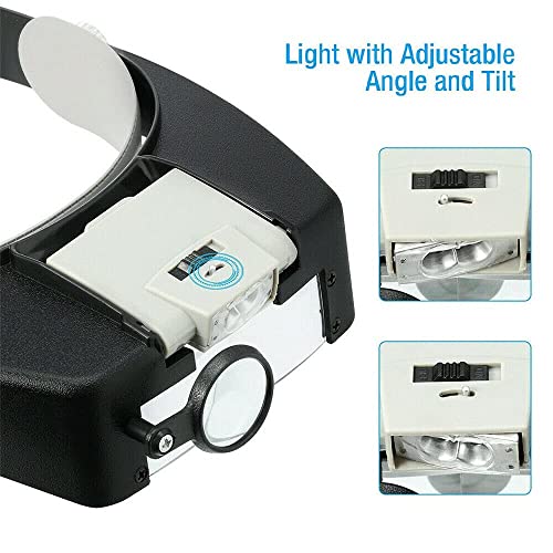 Head Magnifier Jewelers With Led Light Illuminated Helmet Magnifying 1.5X 3X 8.5X 10X Tools For Watch Repair, Precision Work Reading (Black) #TOP2