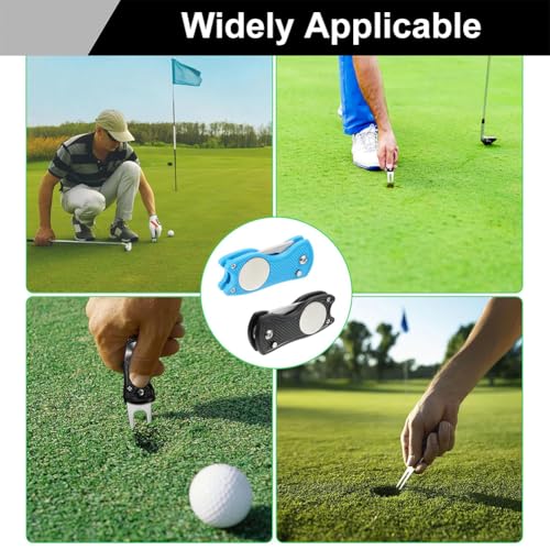 QEEROYO 2Pcs Golf Divot Repair Tool, Metal Foldable Golf Divot Tool, Golf Pitch Mark Repair Tool, with Pop-up Button & Magnetic Ball Marker Pitch Mark, Lightweight, Portable, Best Choice for Golfers - Image 7