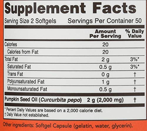 Image of Now Pumpkin Seed Oil 1000 mg 100 softgels