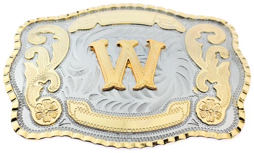 Initial Letters Western Style Cowboy Rodeo Gold Large Belt Buckles (Large Square, W LETTER)