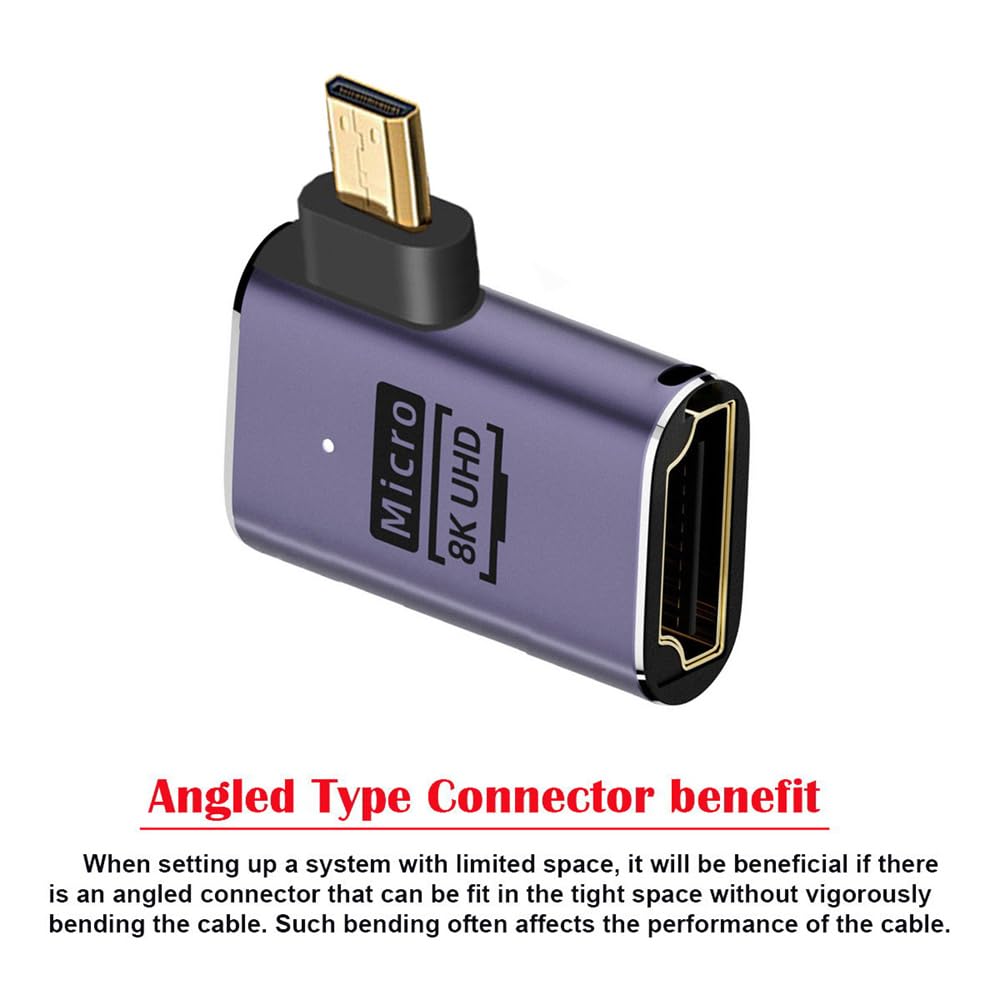 PNGKNYOCN Adattatore da micro HDMI a HDMI 8K, confezione da 2 pezzi con angolo retto di PNGKNYOCN Adattatore da micro HDMI a HDMI 8K, confezione da 2 pezzi con angolo retto di