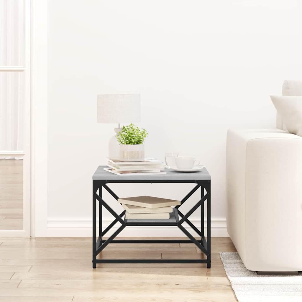 Hothingwell Couchtisch, rechteckig, grau, Sonoma, 51 x 50 x 40 cm | Robuster Stahlrahmen, Matte Holzoberfläche, einfache Pflege mit feuchtem Tuch, ideal für Wohnzimmer